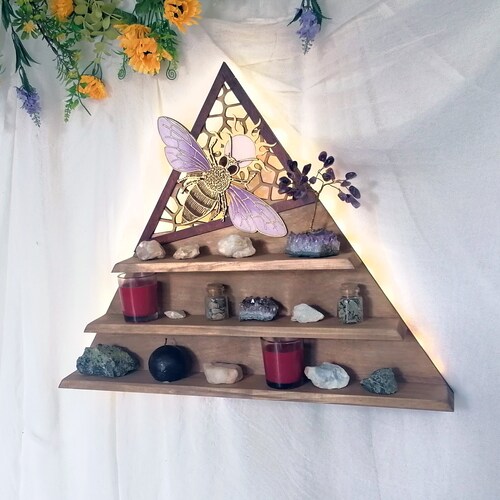 Golden moth shelf, Moon shops shelf, crystal shelf, handmade geometric shelf, witch shelf, crystal altar