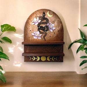 Snake shelf, Moon shelf, crystal shelf, handmade geometric shelf, witch shelf, crystal altar