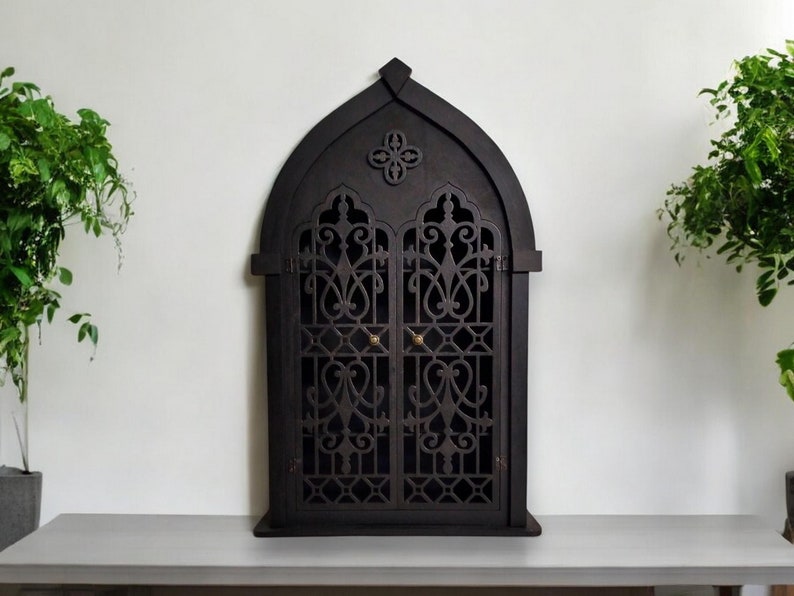 Gothic Apothecary Shelf , Black Vintage Storage Display , Crystal Shelf