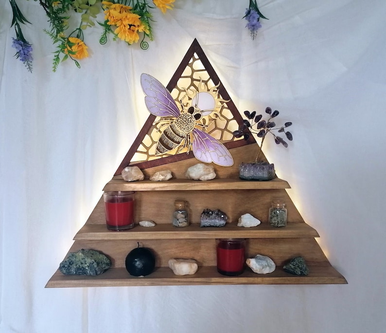 Golden moth shelf, Moon shops shelf, crystal shelf, handmade geometric shelf, witch shelf, crystal altar