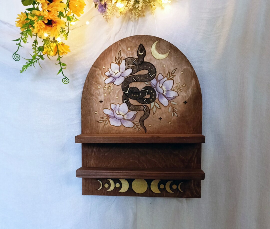 Snake Shelf, Moon Shelf, Crystal Shelf, Handmade Geometric Shelf, Witch