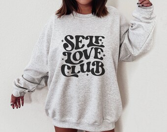 Self Love Club Unisex Heavy Blend Crewneck Sweatshirt, Esthetische Motiverende Pullover, Trendy Minimalistische Crewneck, Geestelijke Gezondheid Matters