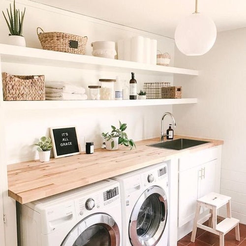 Farmhouse Laundry Room Floating Shelves Real Thick Wood and Etsy
