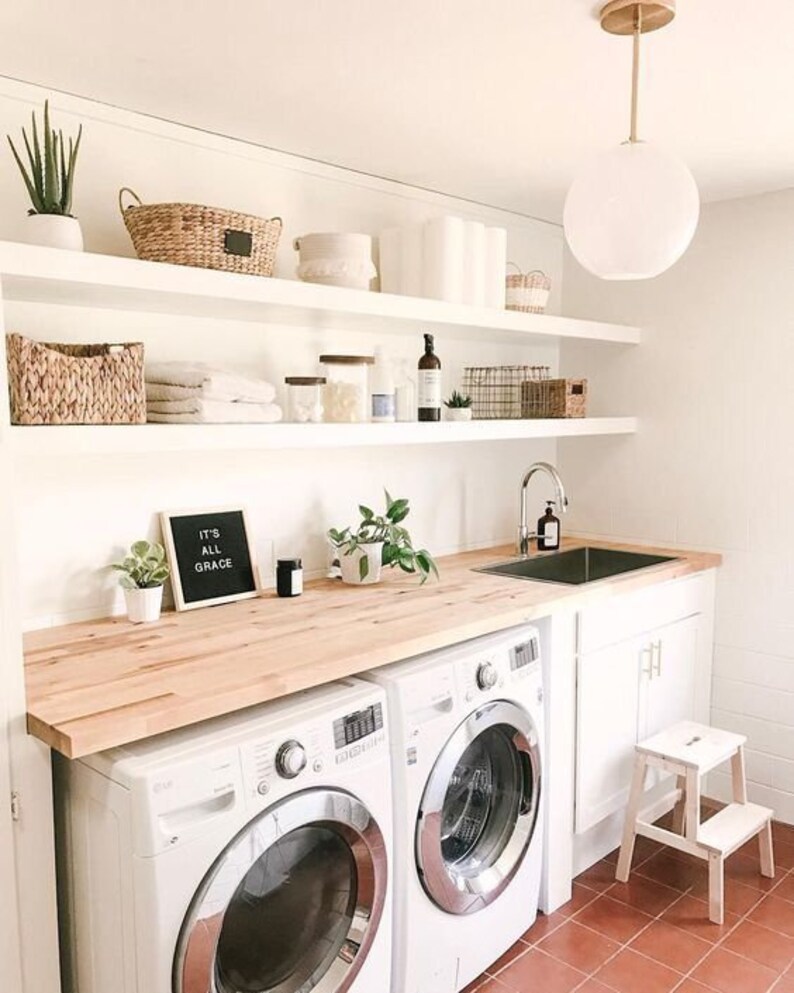 Farmhouse Laundry Room Floating Shelves Real Thick Wood and Etsy