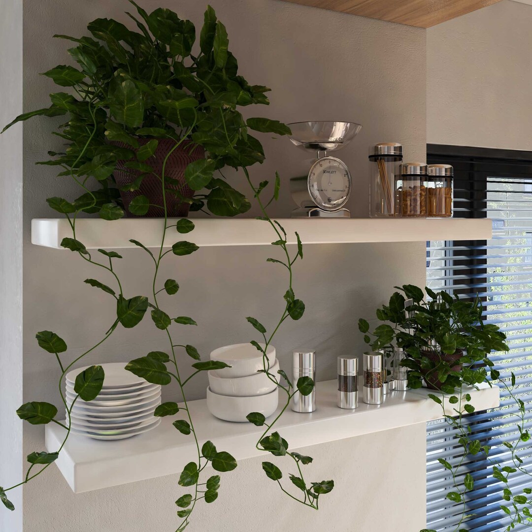 Contemporary White Wood Floating Shelves Made of Real Wood Etsy