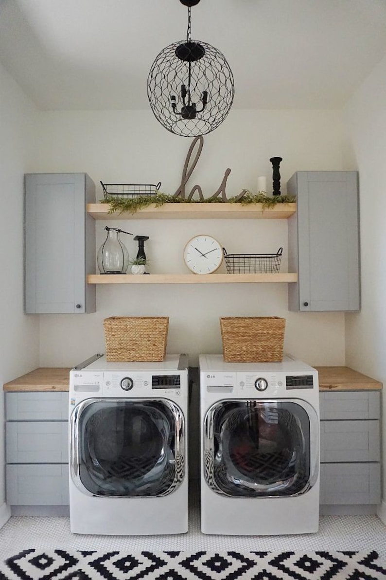 Natural Wooden Laundry Room Floating Shelf White Laundry Etsy