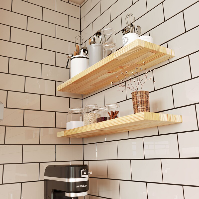 Decorative Natural Wood Floating Shelves Heavy Duty Solid Etsy