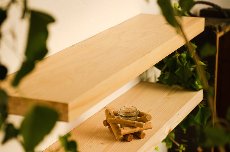 Decorative Natural Wood Floating Shelves Heavy Duty 41mm Etsy