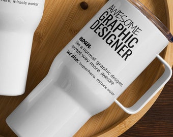 Caneca de café de viagem com definição de designer gráfico incrível, designer gráfico engraçado obrigado novo trabalho promoção graduação deixando presente de copo