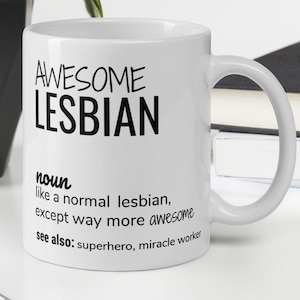 Funny Lesbian Thank You Secret Santa Appreciation Congratulations Coming Out Xmas Gift, Awesome Lesbian Definition Coffee Mug, Lesbian Gifts