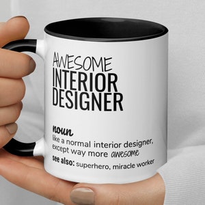 Geweldige interieurontwerper definitie koffiemok cadeau, interieurontwerper bedankt nieuwe baan promotie afstuderen kwalificatie verlaten geschenk