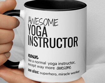 Fantastico regalo per istruttore di yoga, divertente tazza da caffè per istruttore di yoga, istruttore di yoga grazie per il nuovo lavoro, laurea in partenza, regalo promozionale per compleanno
