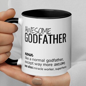 Awesome Godfather Definition Coffee Mug, Funny Godfather Gift, Godfather Birthday Christmas Christening Baptism Gift, New Godfather Gift