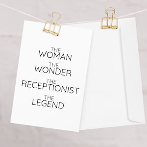 Receptioniste wenskaart voor vrouwen, receptioniste bedankt nieuwe baan promotie verlaten verjaardag kerstkaart, de vrouw het wonder