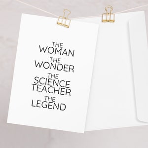 Carte de vœux de professeur de sciences pour les femmes, La femme la merveille, Professeur de sciences Promotion de l’obtention du diplôme d’un nouvel emploi Anniversaire Carte de départ d’un nouvel emploi