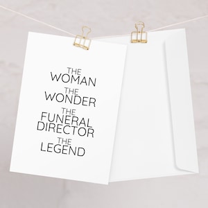Carte de pompes funèbres pour femme, carte de voeux de directeur de pompes funèbres la femme la merveille, carte d'anniversaire de directeur de pompes funèbres Merci nouveau travail