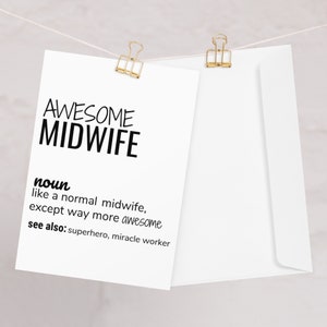 Geweldige verloskundige definitie wenskaart, nieuwe verloskundige dank u nieuwe baan promotie kerst verjaardag afstuderen kaart, grappige verloskundige kaart