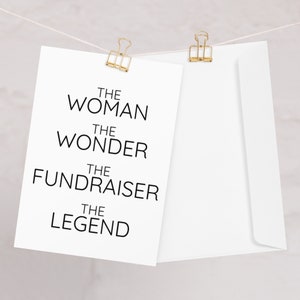 De vrouw het wonder Fundraiser wenskaart, fundraiser dank u nieuwe baan promotie verjaardag kerstkaart, fundraiser kaart voor vrouwen