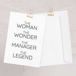 De Vrouw De Wonder Manager Wenskaart, Nieuwe Manager Kaart, Manager Verjaardag Kerstpromotie Nieuwe Jobkaart, Managerkaart voor vrouwen