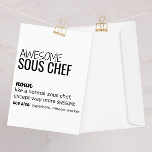 Geweldige wenskaart sous-chef definitie, nieuwe sous-chef kaart, sous-chef bedankt nieuwe baan promotie verjaardagskaart, grappige sous-chef kaart