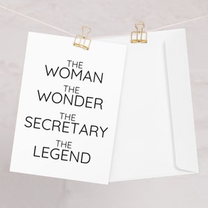 Carte de voeux de secrétaire pour femme, la femme la merveille Carte de secrétaire, nouvelle secrétaire, promotion de remerciements, félicitations, cadeau d'appréciation