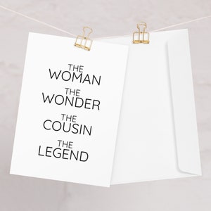 Tarjeta para prima, la mujer la tarjeta de felicitación de la prima maravilla, tarjeta de prima para las mujeres, cumpleaños divertido de la prima Navidad gracias tarjeta de felicitación