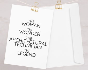 Tarjeta de felicitación de técnico arquitectónico para mujeres, técnico arquitectónico gracias nuevo trabajo graduación promoción tarjeta de cumpleaños para mujeres
