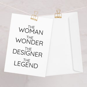La femme, la merveille, carte de voeux de créateur, carte de créateur amusante, nouvelle créatrice promue, merci, diplôme, félicitations, cadeau de départ