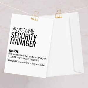 Awesome Security Manager-definitiewenskaart, Security Manager-bedankt-promotie Gefeliciteerd-kaart, grappige Security Manager-kaart