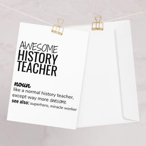Professor de história Obrigado Parabéns Novo emprego Promoção Deixando cartão de felicitações, incrível cartão de definição de professor de história para homens e mulheres