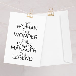 Sales Manager wenskaart voor vrouwen, de vrouw The Wonder Sales Manager Card, Sales Manager promotie verjaardag Gefeliciteerd Bedankkaart