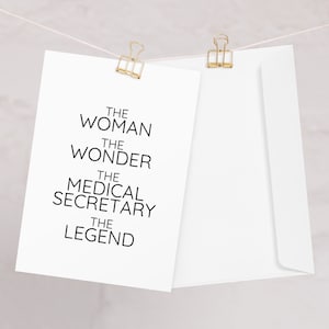 Carte de vœux de secrétaire médicale pour les femmes, secrétaire médicale Merci nouvelle carte de promotion d’anniversaire d’emploi, La femme la merveille
