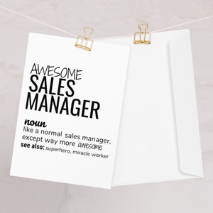 Geweldige verkoopmanager definitie wenskaart, verkoopmanager dank u promotie nieuwe baan verjaardag Congrats Card, grappige verkoopmanager kaart