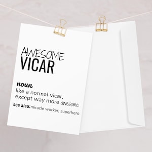 Engraçado Vicar Obrigado Ordenação Apreciação Parabéns Deixando Presente de Natal, Incrível Definição Vicar Cartão de Saudação, Novo Vicar Cartão