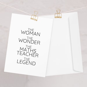 Carte de vœux pour professeur de mathématiques pour femmes, la femme la merveille, drôle de professeur d'anglais, carte de remerciement pour la promotion d'un nouvel emploi, carte d'anniversaire pour l'obtention du diplôme