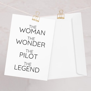 The Woman The Wonder pilotenwenskaart, pilotenkaart voor vrouwen, nieuwe piloot bedankt vertrekken Gefeliciteerd waardering promotiekaart