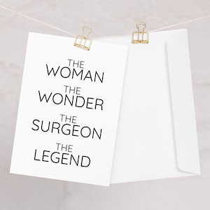 Chirurg wenskaart voor vrouwen, de vrouw de wonder chirurg kaart, chirurg kaarten, chirurg verjaardag promotie nieuwe baan verlaten Congrats kaart