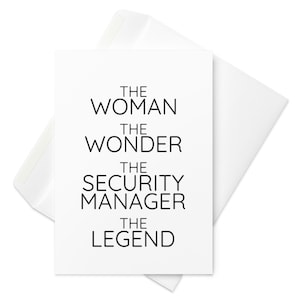 Beveiligingsmanager The Woman The Wonder-wenskaart, beveiligingsmanagerkaart voor vrouwen, nieuwe beveiligingsmanager, bedankkaart voor vertrekactie