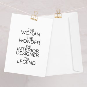 Interieurontwerper wenskaart voor vrouwen, de vrouw het wonder, interieurontwerper dank u nieuwe baan promotie afstuderen verjaardagskaart