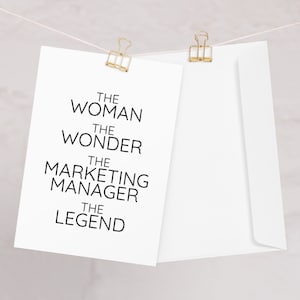 De Vrouw The Wonder Marketing Manager Wenskaart, Marketing Manager Promotie Bedankt Nieuwe Jobkaart, Marketing Manager Kaart voor vrouwen