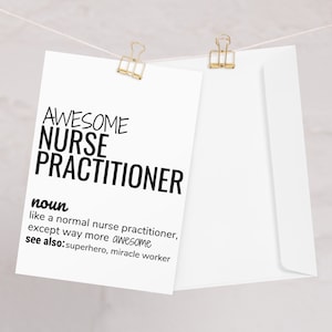 Carte d'infirmière praticienne, superbe carte de voeux de définition d'infirmière praticienne, carte d'anniversaire de promotion d'un nouvel emploi pour infirmière praticienne