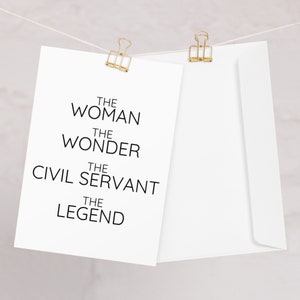 Carte de voeux de fonctionnaire pour femme, la femme la merveille, carte de fonctionnaire, promotion d'un fonctionnaire, nouvel emploi, carte de départ à la retraite