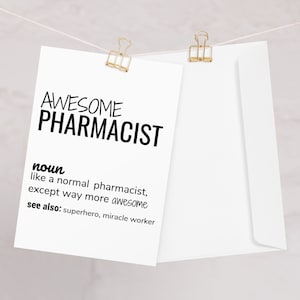 Carte de pharmacien drôle, carte de vœux de définition de pharmacien géniale, nouveau pharmacien, pharmacien Merci Graduation Anniversaire Carte de départ