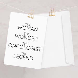 Carte de voeux oncologue pour femme, carte d'oncologue femme la merveille, cadeau de félicitations de remise de diplôme merci oncologue