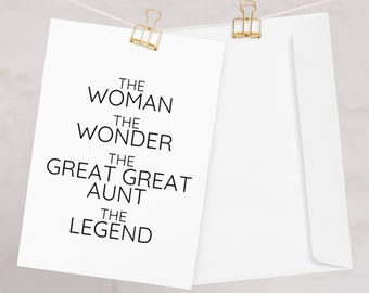 The Woman The Wonder Great Great Aunt Greeting Card, Promoted Great Great Aunt Thank You Birthday Mother's Day Card, Great Great Aunt Card