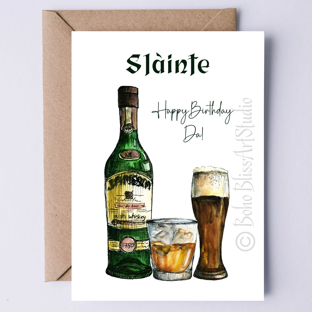 PRINTABLE Irish Birthday Card for Da Sláinte health in Irish Gaelic