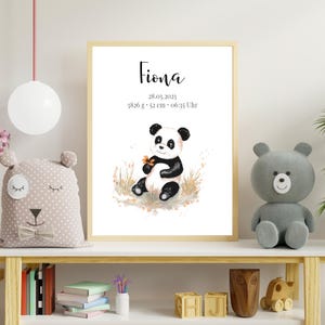 Foto de nacimiento Panda, póster personalizado con nombre y fechas, regalo perfecto para nacimiento o bautizo, pintado a mano, carta natal