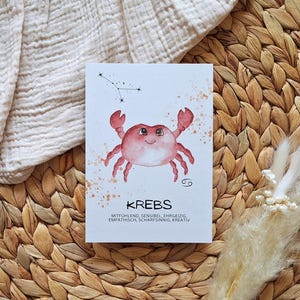 Postkarte "Sternzeichen Krebs", perfektes Geschenk zur Geburt oder Taufe, handgemalt