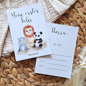 Monatskarten Baby: Mein erstes Jahr, Tiermotive, Meilensteine, Geschenkidee Baby, Geschenk Babyparty