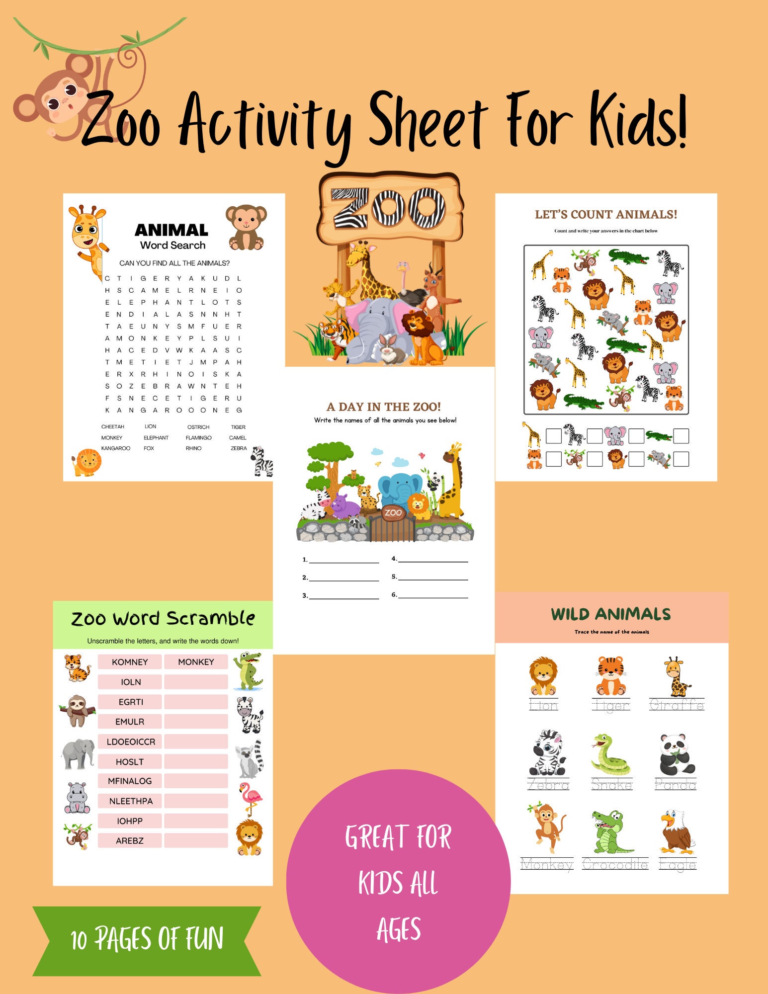 Zoo Activity Sheet for Kids, Zoo Fun for Kids, Zoo Activities, a Trip ...